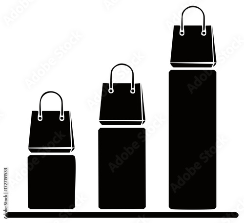 Shopping Bag Growth Chart Bars Increase Purchases Retail Economy Concept