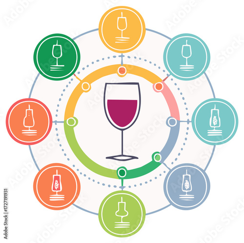 Wine tasting event guide, vector illustration of wine glasses infographic