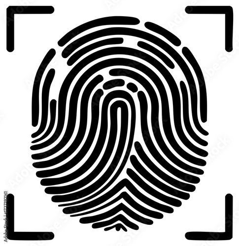 Black and White Fingerprint Scan Featuring Security Identification Biometric Information