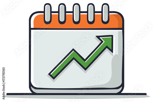 Growth Chart Displayed on a Calendar Icon Illustrating Progress and Positive Trends in a Flat Style