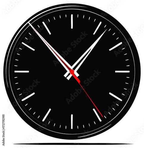 Stylized Black Wall Clock Illustration Depicting 8:22 Time with Red Second Hand