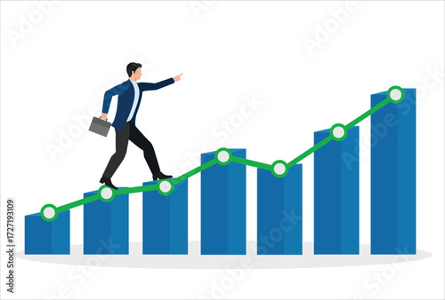 Business growth, investment growth or profits, smart businessman walking up the rising graph. icon vector template design element
