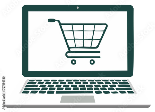 Laptop displaying a shopping cart icon symbolizing online purchasing and e-commerce convenience