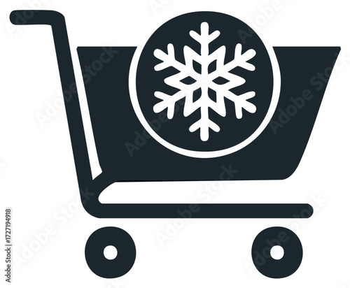 Shopping cart with snowflake icon symbolizing frozen products cold storage and chilled grocery delivery