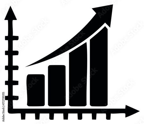 Hand Drawn Rising Bar Chart with Upward Arrow Illustrating Positive Growth and Success