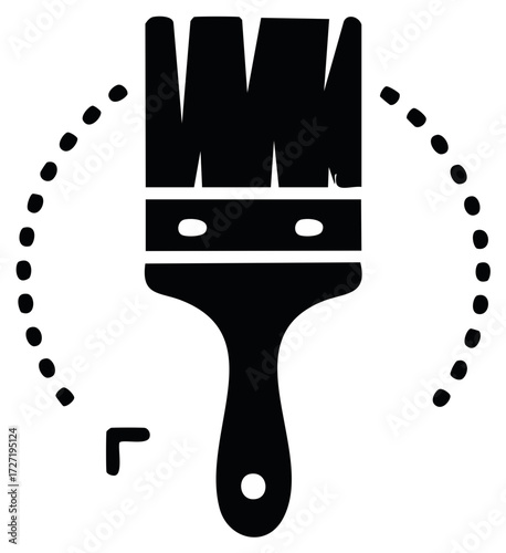 Paint Brush Icon Silhouette with Dotted Line Design for Renovation Projects