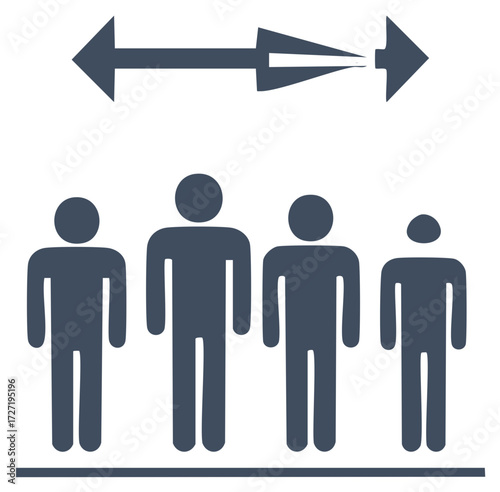 Crowd distance arrow icon showing social distancing and people separation