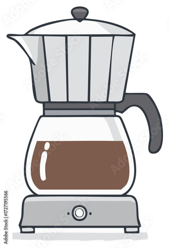 Electric Percolator with Coffee Brew Ready Isolated, Kitchen Appliance to Prepare Hot Beverage