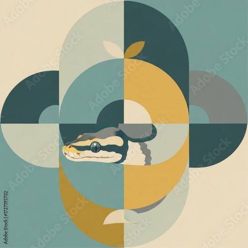 Symbolic minimalist illustration of a serpent's head with geometric elements