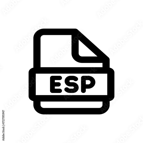 A black and white icon depicting a file with the letters esp on it in a simple and minimalist style
