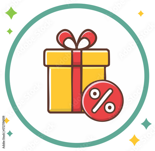 Discounted Holiday Gift in a Circle Border with Stars Retail Offer Celebration