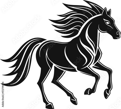 Vector art of black silhouette of a majestic horse running