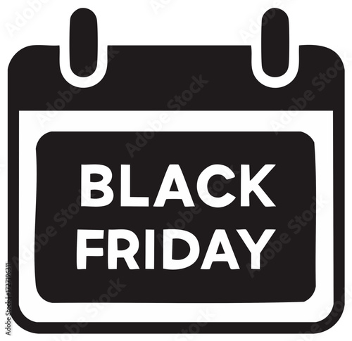 Black Friday sale event calendar icon simple graphic for shopping promotions and retail discounts