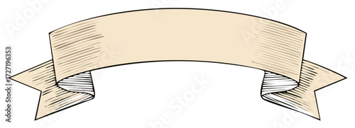 Vintage Ribbon Banner Vector Graphic, Parchment Paper Background, Hatch Lines Style, Illustration