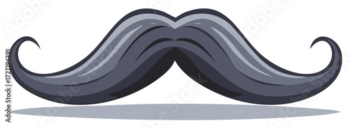 Classic gray handlebar mustache with elegant curled ends vector graphic illustration