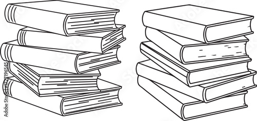 A Set of Line art of stack of books vector illustration. a black and white drawing of a stack of books. Bookstore, library line symbols. Stack of book liner art.Book set.
