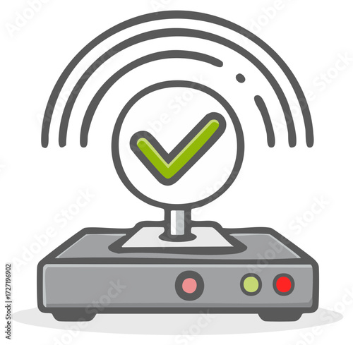 Wireless router with check mark symbol and network connection icon