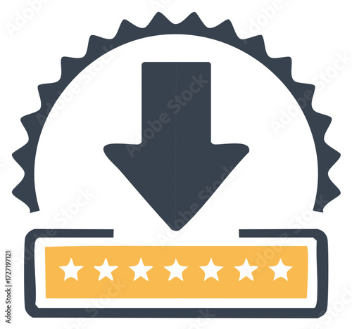 High quality download vector icon with a five star rating and a seal of approval award badge