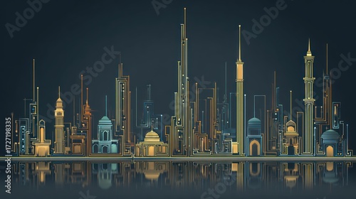 Cityscape skyline night view illustration
