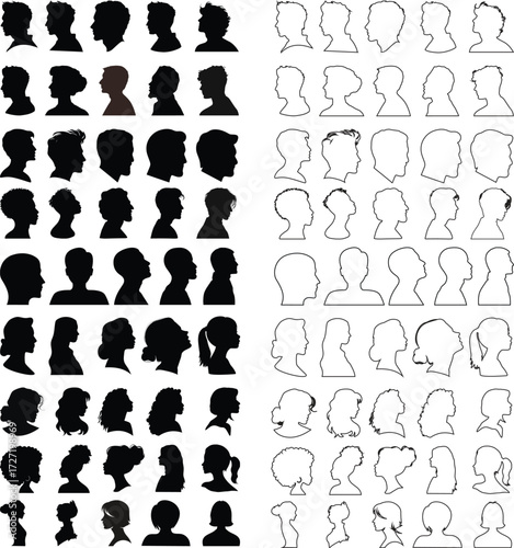 People line art Icon. Profile and people silhouette collection. User profile symbol. Group of people or group of users collection. Perfect can use in demographic, social media, and team concept.