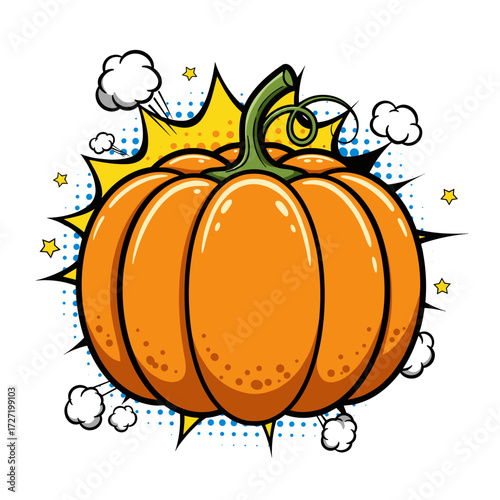 Colorful pop art pumpkin with vibrant design and comic style  
