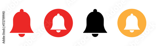 Notification alert bell icon, Alerts or notifications. red and black bell pins