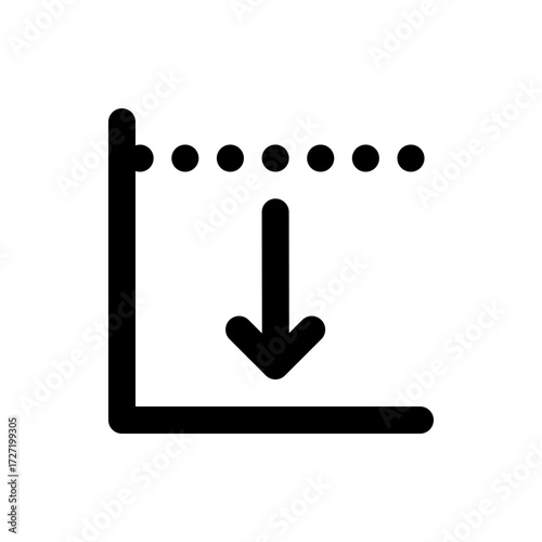 A simple black and white graphic icon illustrating a downward trend with dotted line and arrow symbol graph