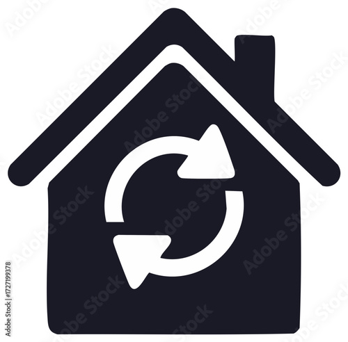 Vector Icon of a House with a Circular Arrow Symbol for Renovation or Recycling
