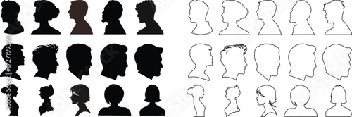People line art Icon. Profile and people silhouette collection. User profile symbol. Group of people or group of users collection. Perfect can use in demographic, social media, and team concept.