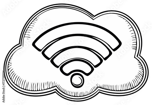 Hand Drawn Wifi Cloud Icon in Black and White