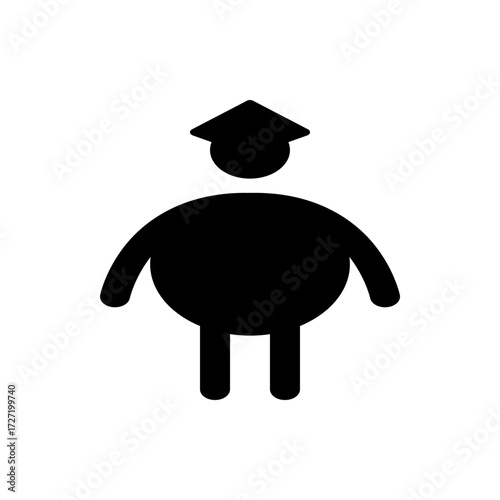 A simple black silhouette of a person with a graduation cap isolated on a white background graphic design
