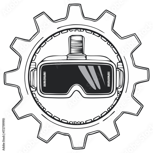 Virtual Reality Gear Design Illustration Inside Gearwheel Frame Concept