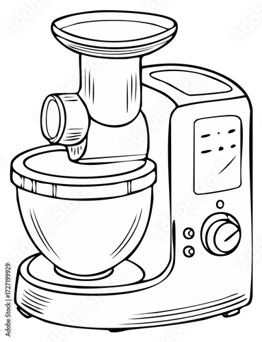 Black and white line art stand mixer illustration kitchen appliance food processor outline drawing