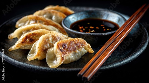 Crispy fried gyoza with dipping sauce