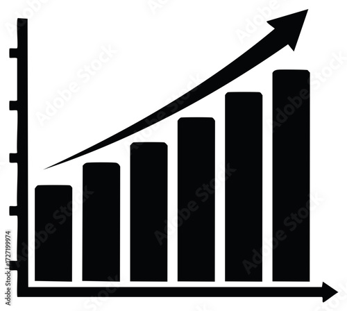 Black and white business graph showing rising financial growth and success
