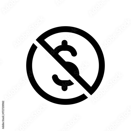 No cost icon depicting a dollar sign crossed out within a circle indicating free or zero price symbol