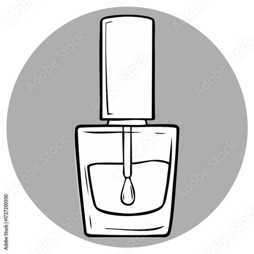 Outline Illustration of Nail Polish Bottle with Brush, Beauty and Manicure Concept
