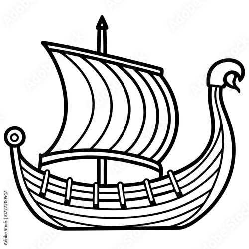 Viking Longship Line Vector