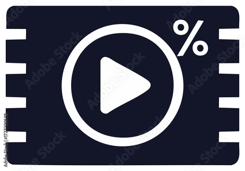 Play Button Percentage Icon on Dark Background. Multimedia, Discount concept.