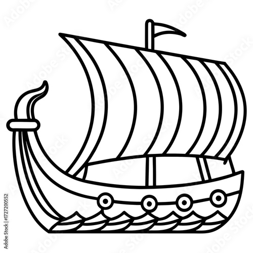 Viking Longship Line Vector