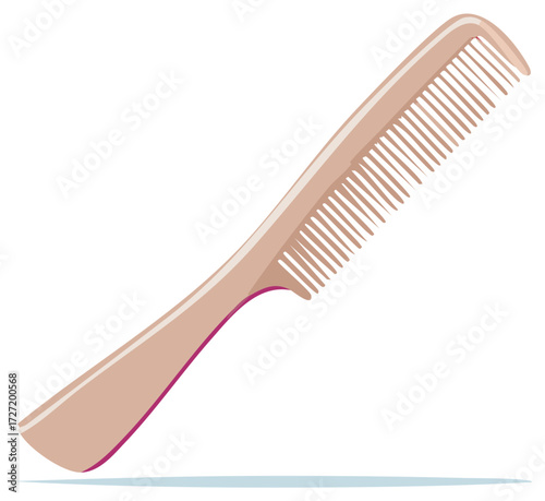 Simple beige comb with fine teeth and a curved handle displayed diagonally on a white background