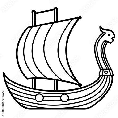 Viking Longship Line Vector