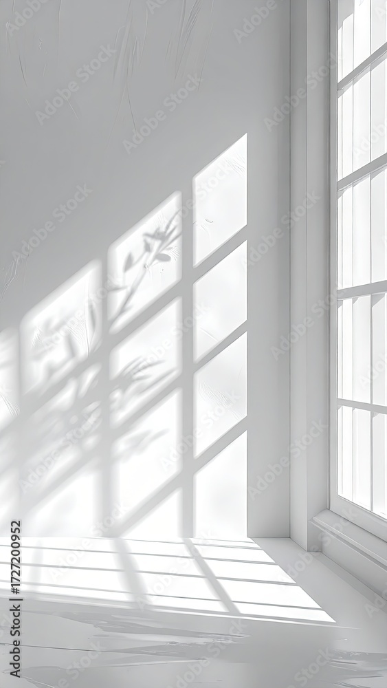 Fototapeta premium Bright, sunlit room corner with shadows