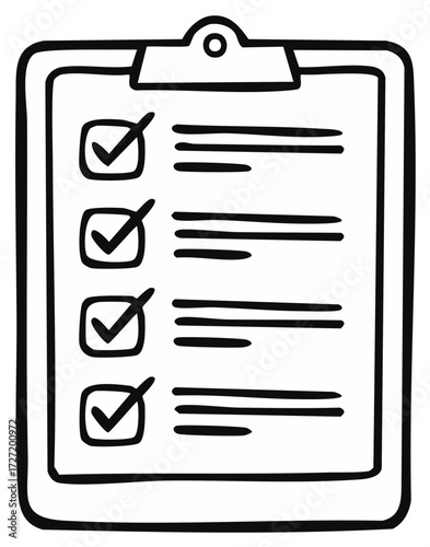 Hand drawn doodle of a clipboard with a completed checklist and to do list items