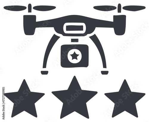 Drone with Camera and Three Stars Evaluation Silhouette Icon Symbol Logo
