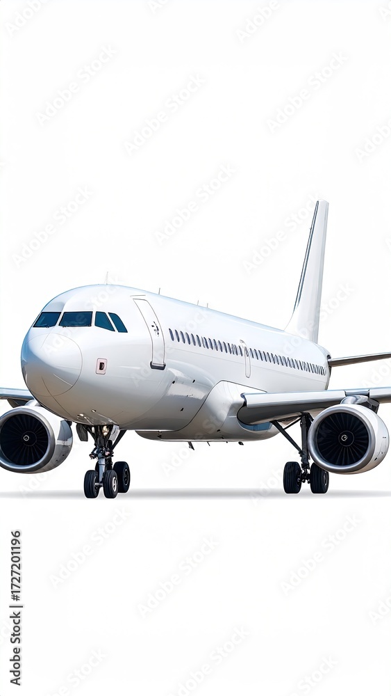 Obraz premium White jetliner, front view, isolated