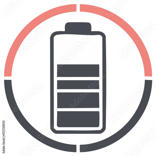 Battery charge indicator graphic with segmented circle and fill level