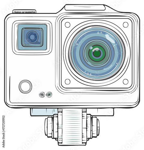 Action camera outline vector illustration, waterproof device for extreme photography, video recording