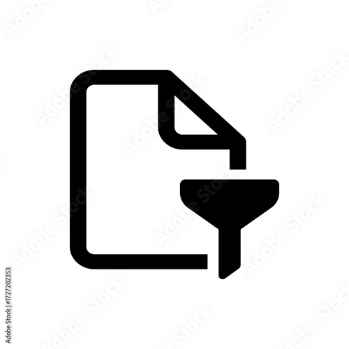 A simple black and white icon showing a document with a filter symbol attached to the bottom right side