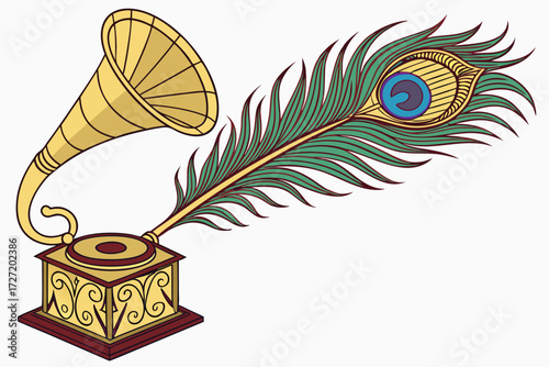  a golden vase with a peacock feather, highly detailed, 8k, digital art, vibrant colors, 3d render